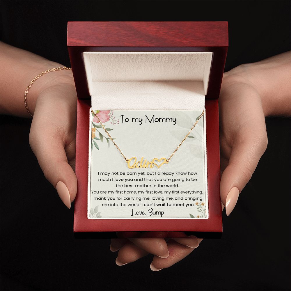 To my Mommy message from baby Bump Name Heart Minimalist Necklace