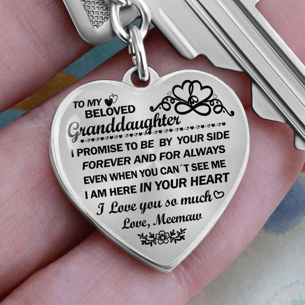 Granddaughter Silver Engraved keychain from Meemaw