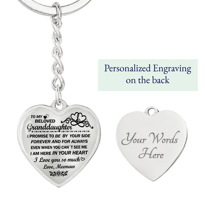 Granddaughter Silver Engraved keychain from Meemaw