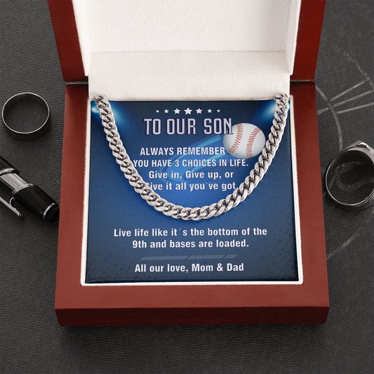 To our Son Baseball Necklace mom and dad