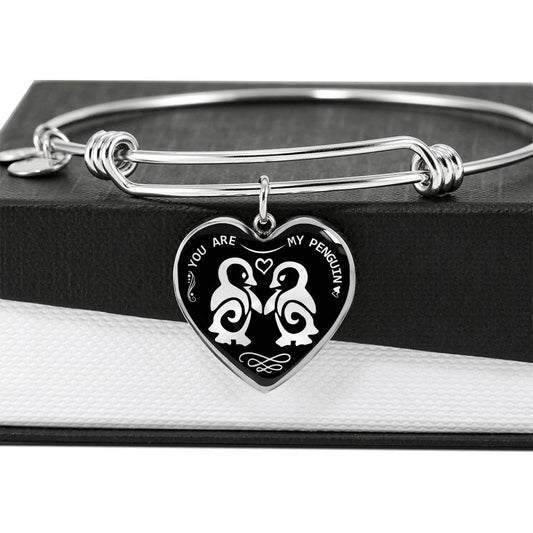 You are my Penguin Heart Personalized Bangle Bracelet