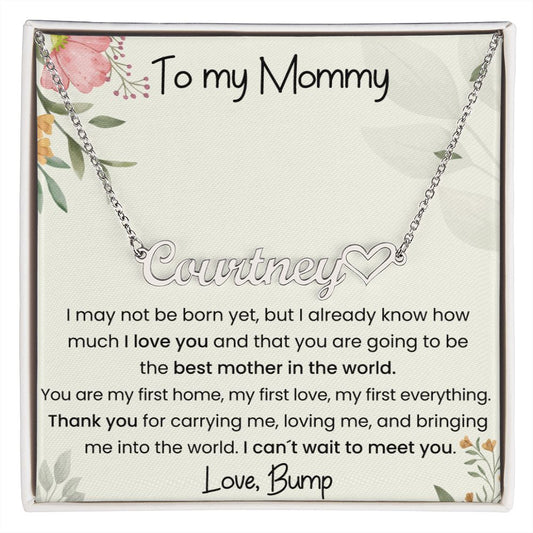 To my Mommy message from baby Bump Name Heart Minimalist Necklace