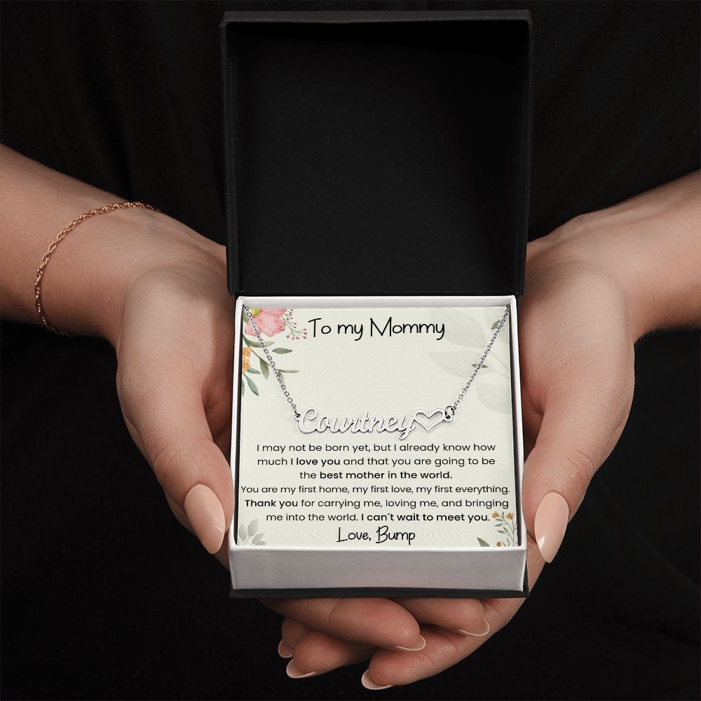 To my Mommy message from baby Bump Name Heart Minimalist Necklace