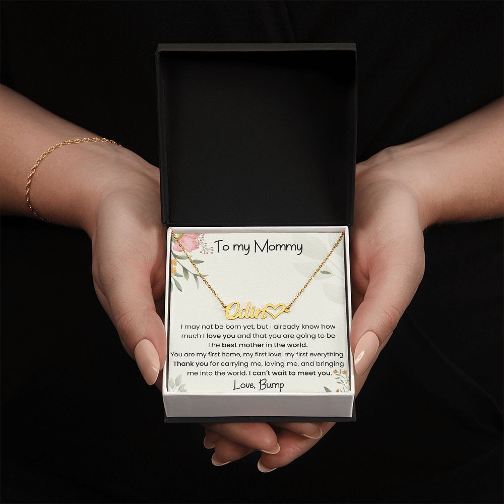 To my Mommy message from baby Bump Name Heart Minimalist Necklace