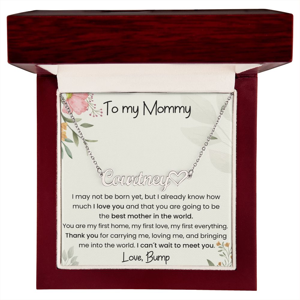 To my Mommy message from baby Bump Name Heart Minimalist Necklace