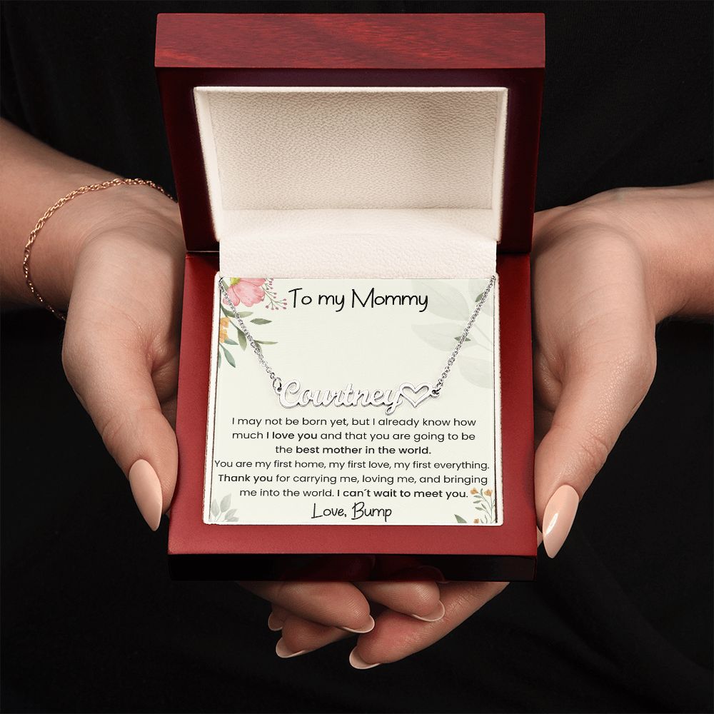 To my Mommy message from baby Bump Name Heart Minimalist Necklace